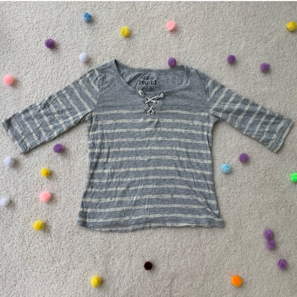 Mudd Kids Striped Gray “Lace Up” Tee Shirt